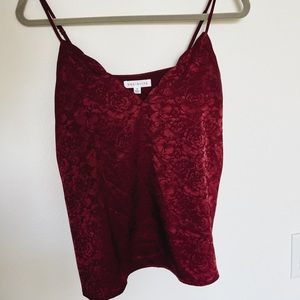 Socialite Scalloped V Neck Satin Burgundy Cami